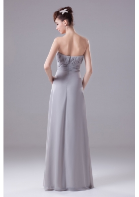 Ruching and Beading Decorated Strapless Long Prom Dress in Gray