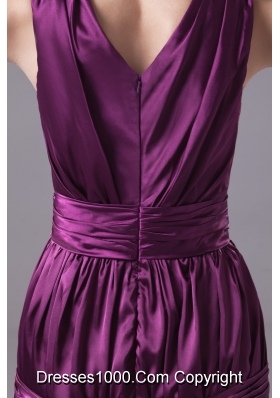 Ruching and Bowknot Decorated Ankle-length Purple Prom Dresses