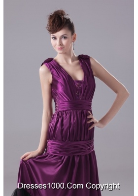 Ruching and Bowknot Decorated Ankle-length Purple Prom Dresses