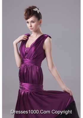 Ruching and Bowknot Decorated Ankle-length Purple Prom Dresses