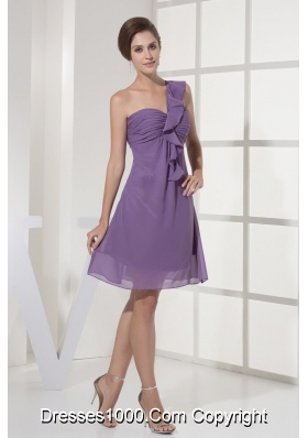 Ruching and Ruffles One Shoudler Empire Prom Gown in Purple