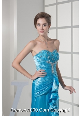 Ruching Embroidery Ruffles Slit Sweetheart Prom Dress with Brush Train