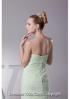 Ruffled and Ruched Sweetheart Column Prom Gowns in Light Green