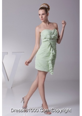 Ruffled and Ruched Sweetheart Column Prom Gowns in Light Green