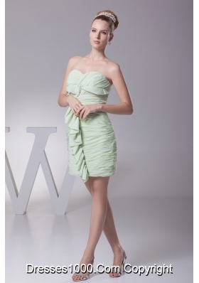 Ruffled and Ruched Sweetheart Column Prom Gowns in Light Green