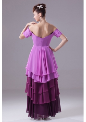 Ruffled Layers and Beadings Off The Shoulder High Low Prom Dresses