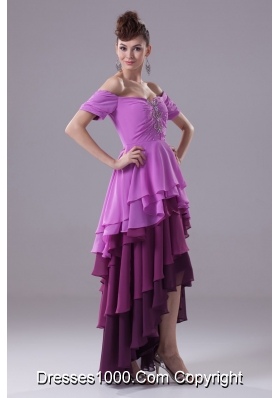 Ruffled Layers and Beadings Off The Shoulder High Low Prom Dresses