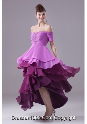 Ruffled Layers and Beadings Off The Shoulder High Low Prom Dresses