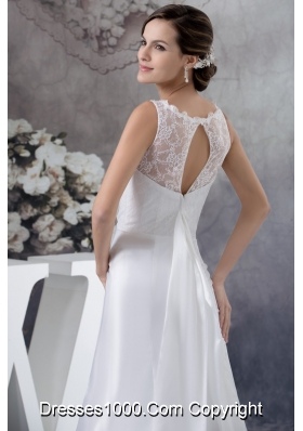 Scoop Neck Peekaboo Keyhole White Bridal Dresses Brush Train