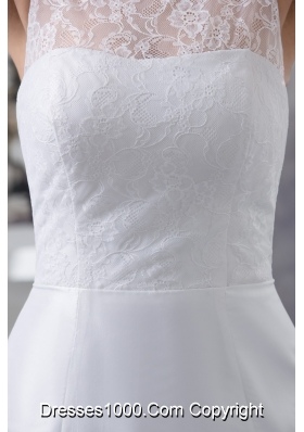 Scoop Neck Peekaboo Keyhole White Bridal Dresses Brush Train