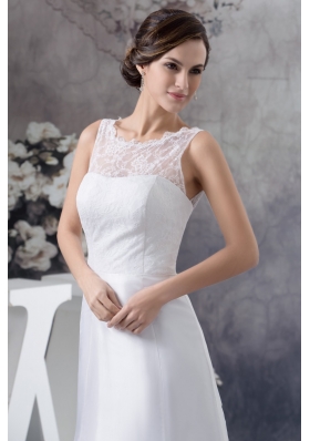 Scoop Neck Peekaboo Keyhole White Bridal Dresses Brush Train