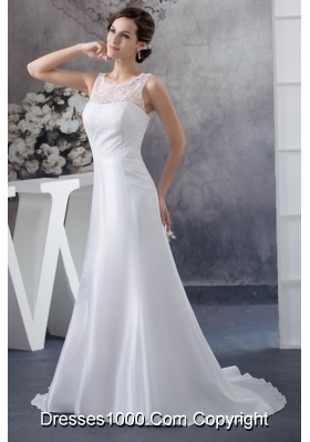 Scoop Neck Peekaboo Keyhole White Bridal Dresses Brush Train