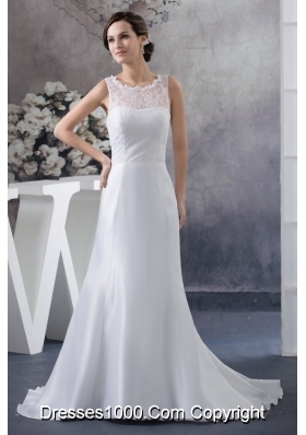 Scoop Neck Peekaboo Keyhole White Bridal Dresses Brush Train