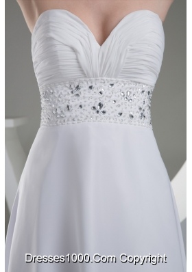 Sexy Sweetheart High-low Beaded Ruched White Wedding Dress