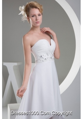 Sexy Sweetheart High-low Beaded Ruched White Wedding Dress