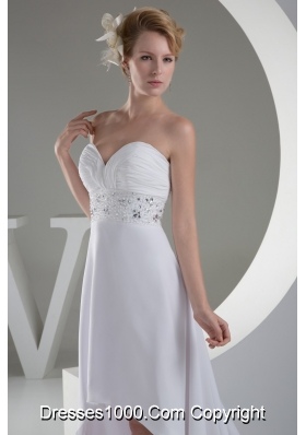 Sexy Sweetheart High-low Beaded Ruched White Wedding Dress