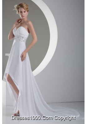 Sexy Sweetheart High-low Beaded Ruched White Wedding Dress