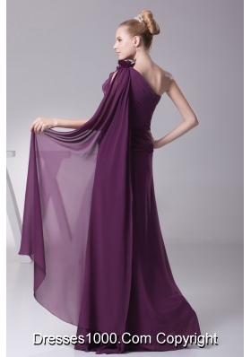 Sheath Purple One Shoulder Hand Made Flowers Prom Dresses