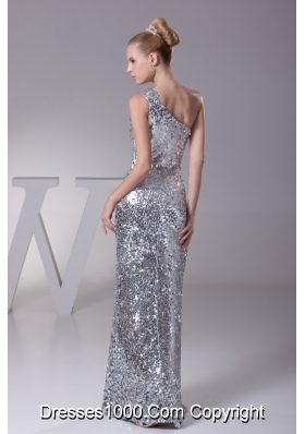 Silver Sheath Sequin Single Shoulder Prom Gowns For Beauties