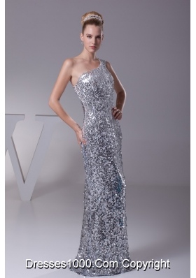 Silver Sheath Sequin Single Shoulder Prom Gowns For Beauties