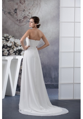 Simple Style Pure Brush Train Ruched Wedding Dresses in White