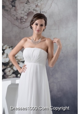 Simple Style Pure Brush Train Ruched Wedding Dresses in White