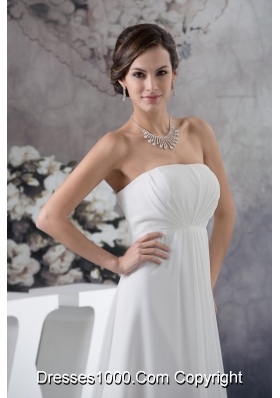 Simple Style Pure Brush Train Ruched Wedding Dresses in White