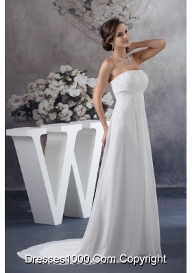 Simple Style Pure Brush Train Ruched Wedding Dresses in White