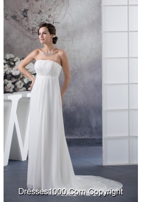 Simple Style Pure Brush Train Ruched Wedding Dresses in White