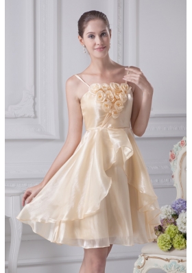 Spaghetti Straps A-line Organza Prom Dresseswith Handle Flowers