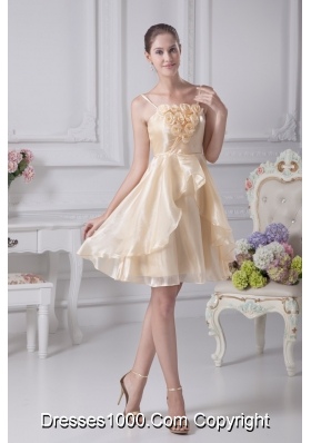 Spaghetti Straps A-line Organza Prom Dresseswith Handle Flowers