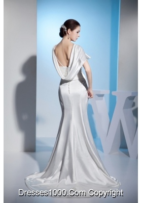 Special Style Beaded V-neck White Bridal Dresses Court Train