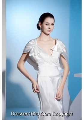 Special Style Beaded V-neck White Bridal Dresses Court Train