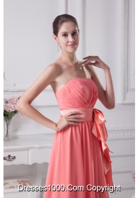 Strapless Floor-length Prom Dresses with Bowknot Ribbon