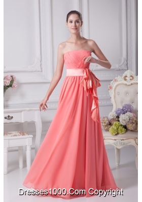 Strapless Floor-length Prom Dresses with Bowknot Ribbon