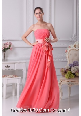 Strapless Floor-length Prom Dresses with Bowknot Ribbon