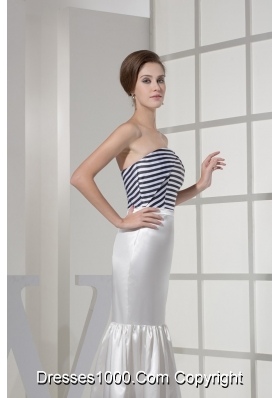 Strapless Mermaid Strips Decorated Prom Dresses in  Black and White