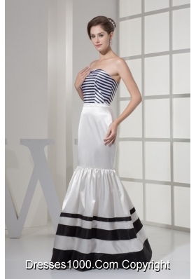 Strapless Mermaid Strips Decorated Prom Dresses in  Black and White