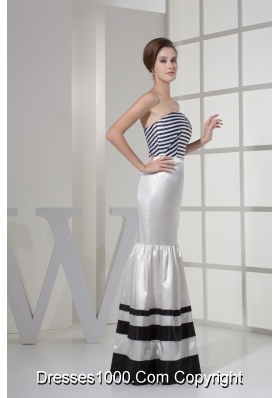 Strapless Mermaid Strips Decorated Prom Dresses in  Black and White