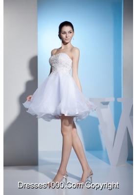 Sweetheart White Mini Wedding Dresses Colorful Beaded Organza