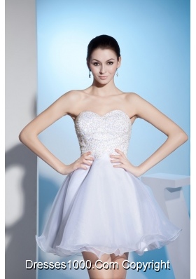 Sweetheart White Mini Wedding Dresses Colorful Beaded Organza