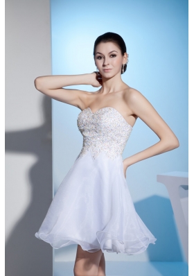 Sweetheart White Mini Wedding Dresses Colorful Beaded Organza