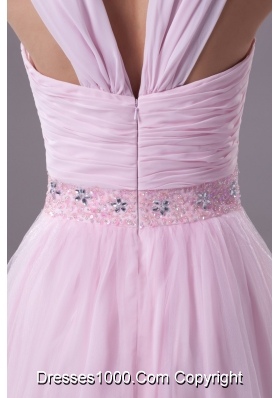 Wide Straps Sweetheart Ankle-length Prom Dresses with Beaded Waist