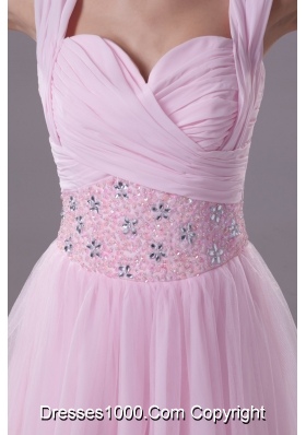 Wide Straps Sweetheart Ankle-length Prom Dresses with Beaded Waist