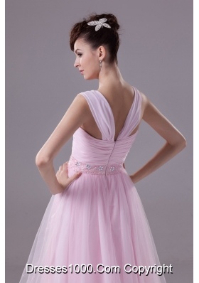 Wide Straps Sweetheart Ankle-length Prom Dresses with Beaded Waist