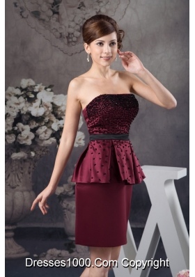 2013 Beaded Mini-length Prom Celebrity Dress in Wine Red