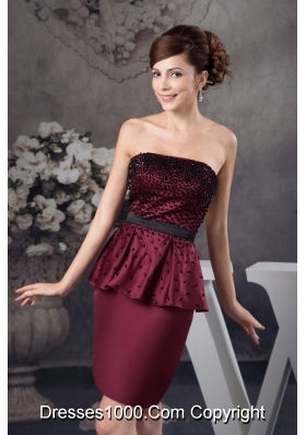 2013 Beaded Mini-length Prom Celebrity Dress in Wine Red