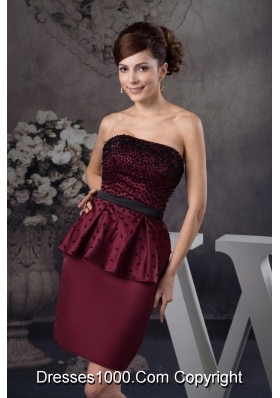 2013 Beaded Mini-length Prom Celebrity Dress in Wine Red