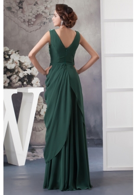 2013 Ruched and Beaded Dark Green Floor-length Prom Dress