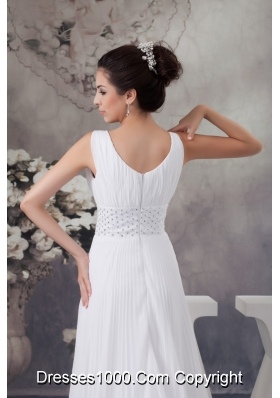 Adorable White Court Train Plunging V-neck Pleated Wedding Dress